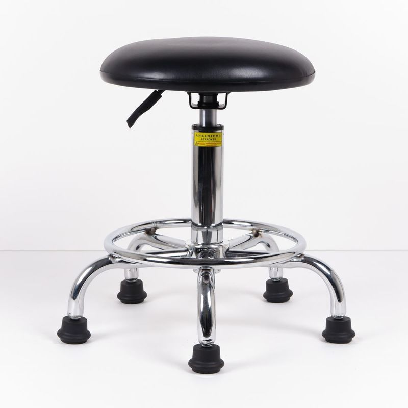 Round PU Leather Ergonomic Lab Chairs Cleanroom Stool With Chroming Foot Rest supplier
